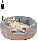 Heated Cat Bed Indoor, 18.5" Soft Heated Pet Bed for Indoor Cats with Timer and Temp Adjustable, Warming Cat Bed Heating Pad for Indoor Cats Kitten Old Cat Senior Cat