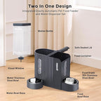 Gravity Cat Feeder and Water Dispenser with 304 Stainless Steel Bowls, 2 in 1 Automatic Cat Feeder with 180 Degree Rotatable Water Bowl, Large Capacity for Puppy Kitten Rabbits, Black