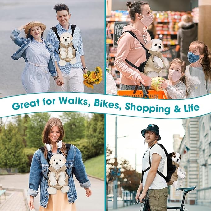 Dog Backpack Carrier, Adjustable Pet Front Carriers, Legs Out Carrying Sling Travel Bag for Small Medium Dogs 2.5-4 Lbs, Soft Wearable Puppy Chest Carry Backpacks for Walking/Hiking/Camping/Traveling
