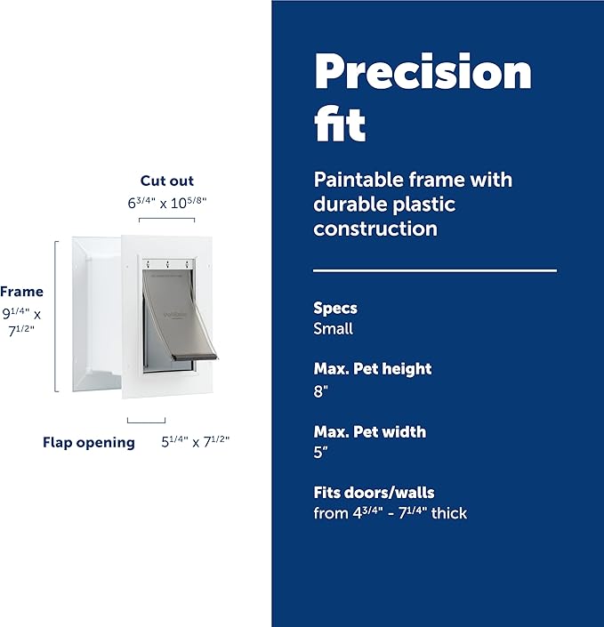 PetSafe Wall Entry Pet Door - Rust-Free Telescoping Frame - Easy Install for Interior & Exterior Walls 4 3/4" - 7" Thick - Small - for Pets Up to 15 lbs