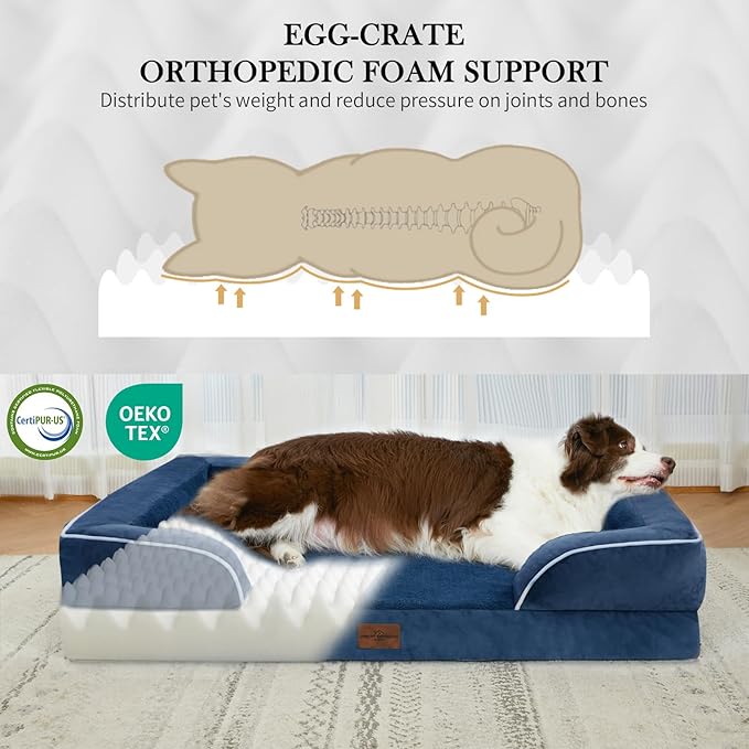 Comfort Expression PV Washable Jumbo Dog Bed for Extra Large Dogs, Waterproof Orthopedic Dog Beds, Jumbo Breed Pet Sofa Couch with Removable Cover & Non-Slip Bottom(Navy Blue)