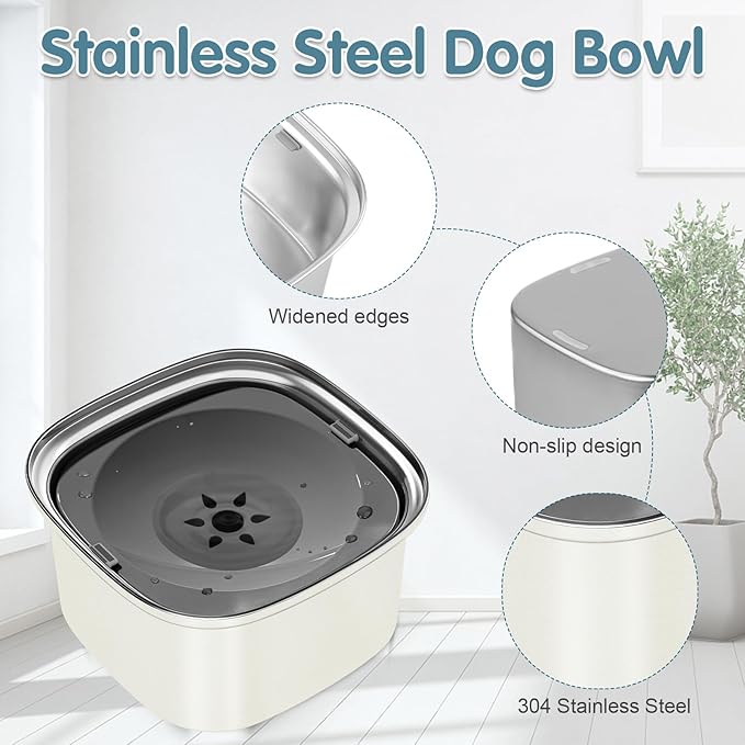 UPSKY 3L Dog Water Bowl 101oz Stainless Steel No Spill Large Capacity Dog Food Water Bowl Slow Water Feeder, Spill Proof Pet Water Dispenser Vehicle Carried Travel Water Bowls