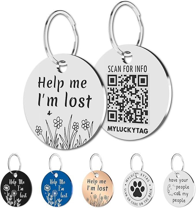 MYLUCKYTAG QR Code Stainless Steel Dog ID Tag, Dog Collar Tag with Engraved Pet Profile, Pet Location Alerts by Email
