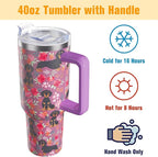 Dachshund Gifts for Women Dog Lovers 40 oz Floral Weiner Dog Tumblers with Handle and Straw, Stainless Steel Vacuum Insulated Travel Coffee Mug Cup Water Bottle