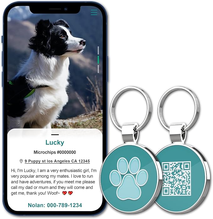 MYLUCKYTAG QR Code Dog ID Tags - Pet Online Profile - Scan QR Receive Instant Location Alert Email