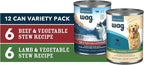 Amazon Brand - Wag Wet Dog Food Stew Variety Pack, Lamb & Beef Cuts in Gravy, Made with Natural Ingredients, 13.2 Ounce Cans (Pack of 12)