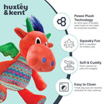 Huxley & Kent Funny Dog Toy w/Squeaker – Holiday Power Plush Squeaky Dog Toys for Small, Medium & Large Dogs – Soft Stuffed Animal for Indoor Play & Fetch - Fireball Dragon, Small