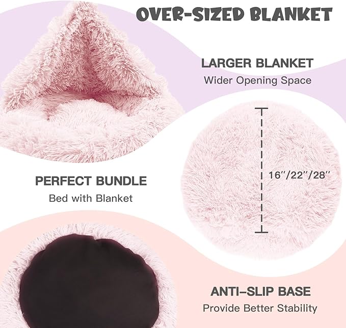 Himax Dog Beds for Small Dogs&Cats, Comfort Dogs Beds with Blanket Attached, Calming Anti-Anxiety Fluffy Dog Bed Washable (20"/26"/35") Pink