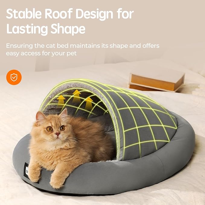 BALANCE 2 in 1 Cat Bed Cave for Kittens and Small Dogs, Cat Tents for Indoor Cats, Covered Cat Beds with Removable Cushion, Calming Cat Nest, Cat Hideaway, Washable Cat House with Non-Slip Bottom