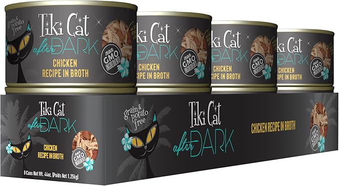 Tiki Cat After Dark, Chicken, High-Protein and 100% Non-GMO Ingredients, Wet Cat Food for Adult Cats, 5.5 oz. Cans (Pack of 8)
