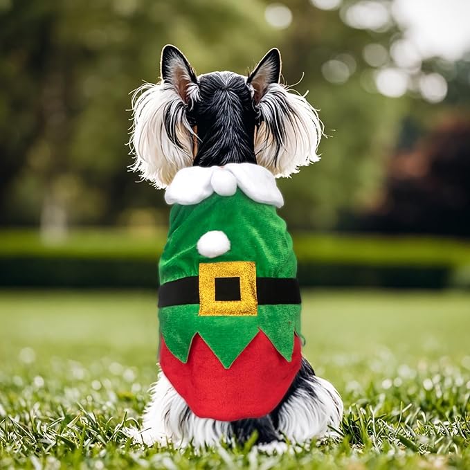 Funny Elf Dog & Cat Costume - Christmas Party Outfit, Winter Coat for Dogs & Puppies (S)