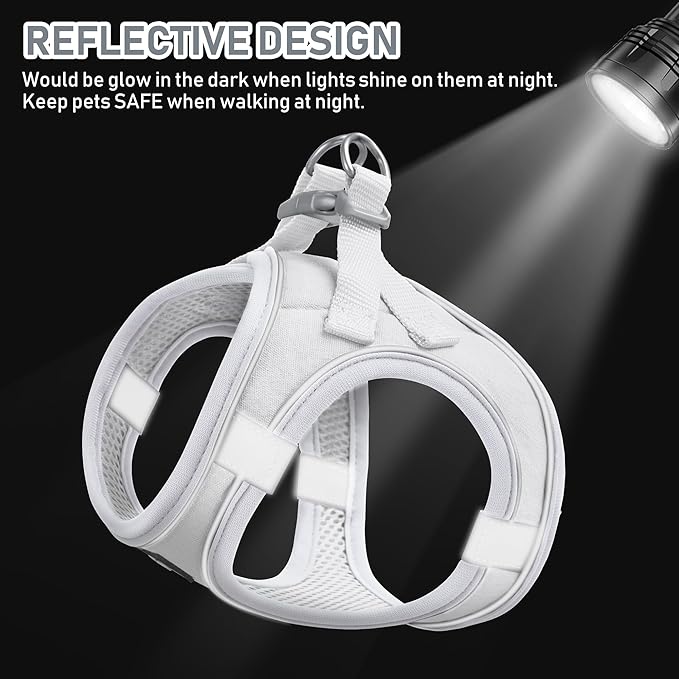 GAMUDA Small Pet Harness Collar and Leash Set, Step in No Chock No Pull Linen Fabric Soft Mesh Dog Vest Harnesses Reflective for Dogs Puppy Cats Kitten Rabbit (White, M)