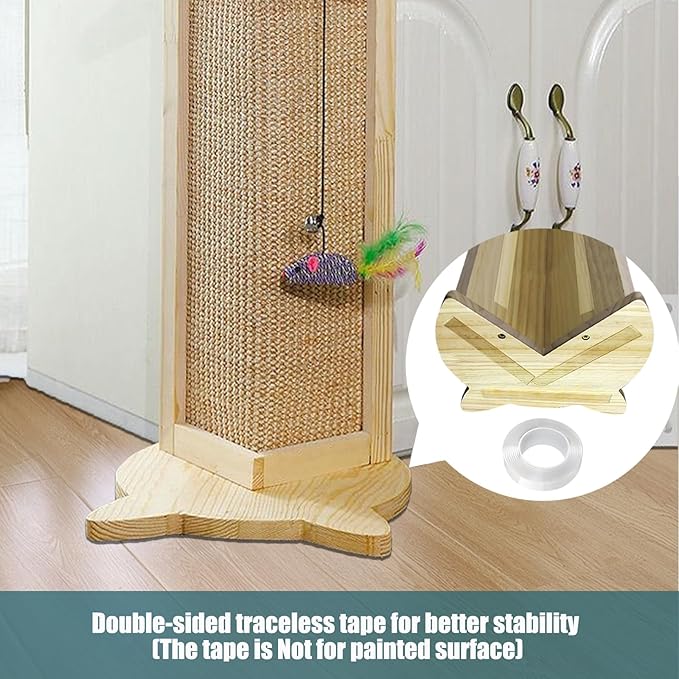 Cat Corner Scratcher, Couch Corner Cat Scratcher, Wood Corner Scratching Post for Wall, 18" Sisal Cat Scratcher for Couch Corner Indoor Cats with Mouse Toy