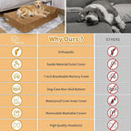 Orthopedic Dog Beds for Large Dogs, 7" Memory Foam Dog Beds with Waterproof Liner, Chew Proof Microsuede Cover, Removable and Washable, Nonskid Bottom, 48"x30" L Khaki