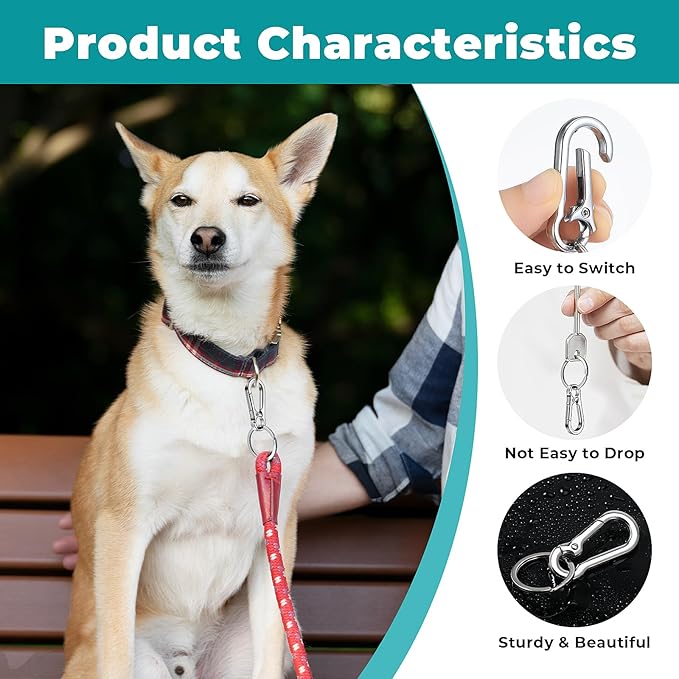 Dog Tag Clips, Stainless Steel Heavy Duty Ring Pet Tag Key Ring Clips, Pet Tags Clip for Collars Keychain Clip for Pets Collars and Harnesses