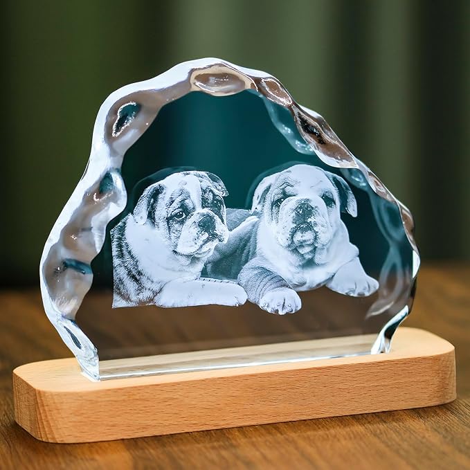 Personalized Dog Memorial Gifts, Custom Pet 3D Crystal Photo，Pet Memorial,3D Engraved Crystal Keepsake Gift, Dogs Or Cats Personalized Photo Frame