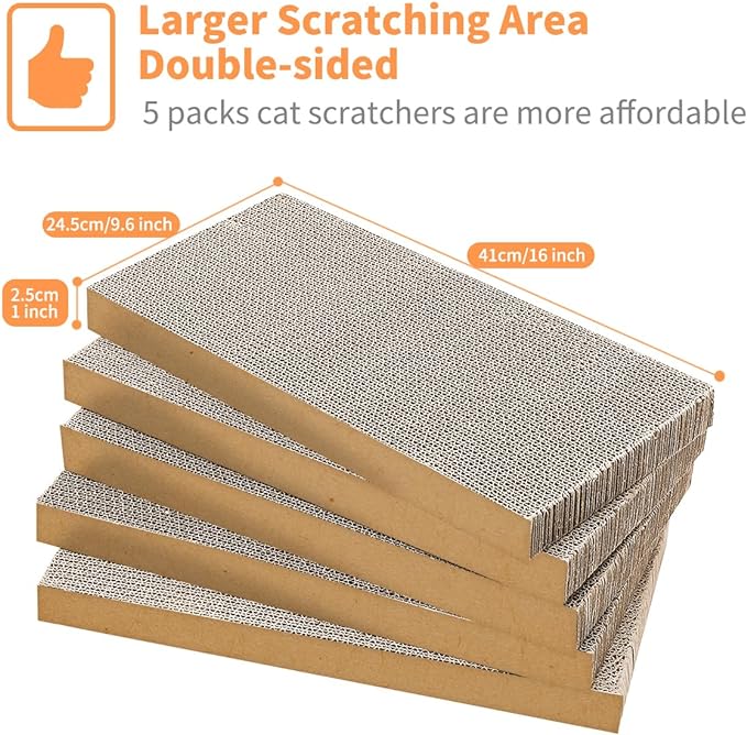 AGYM Cat Scratcher, 5 Packs in 1 Cardboard Box Cat Scratching Pad for Indoor Cats and Kitten, Cat Scratch Pad to Protect Furniture, Large Size