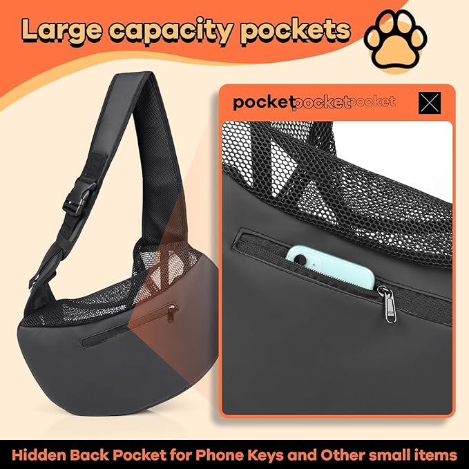 YUDODO Pet Sling Carrier for Small Dogs & Cats – Hands-Free Puppy Carrier with Safety Hook, Large Zipper Pocket, Soft Breathable Mesh, Adjustable Strap & Reflective Strip (Cyan 3.0 S)