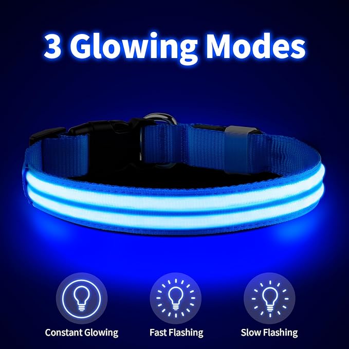 PcEoTllar Lighted Dog Collars for Night, Light Up Dog Collar Rechargeable Water-Resistant Flashing LED Dog Collars Safety Glow in The Dark Dog Collars Light for Large Small Medium Dogs