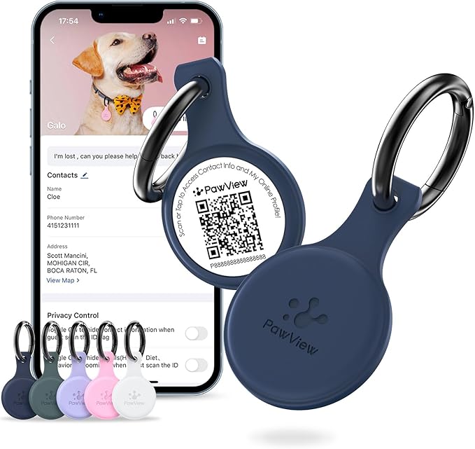 Dog ID Tag with QR Code & NFC, Silent Silicone Dog Name Tags Personalized for Pets- Scan QR for Instant Location Alert, Emergency Contact and Modifiable Pet Profile (Blue)