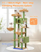 Taoqimiao Cactus Cat Tree, 71-Inch Cat Tower for Indoor Cats Large Adult, Multi-Level Large Cat Condo, 8 Sisal Scratching Posts, Metal Frame Cozy Hammock, Scratch Board, 2 Top Perches, MSC026L