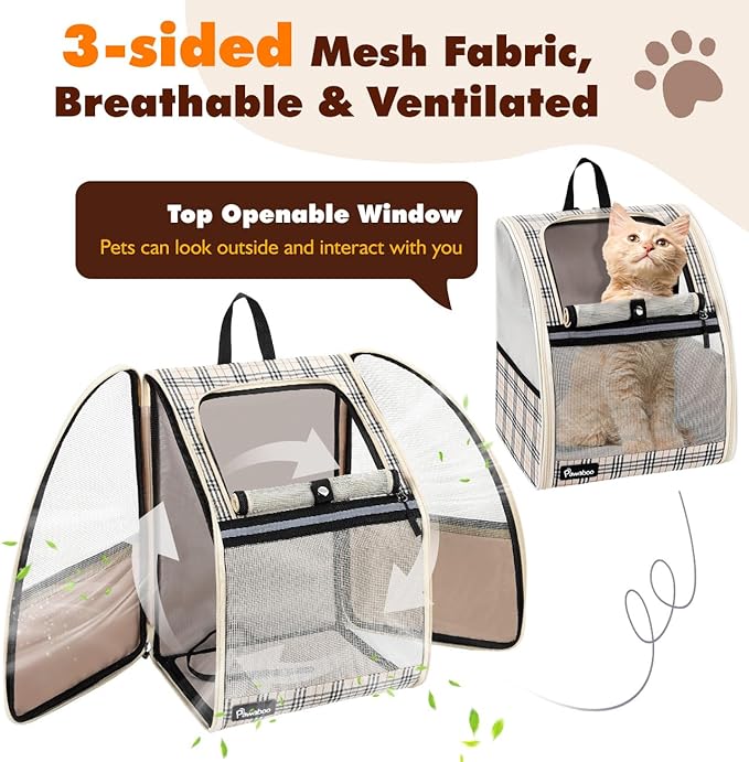 Pawaboo Cat Carrier Backpack, Pet Carrier Backpack for Kitties Small Dogs Puppies, Breathable Cat Bag Carrier, Small Dog Travel Backpack Carrier for Kitten Puppy Bunny, up to 22lbs, Apricot