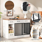 47.2" Dog Crate Furniture with Storage Drawers & Hidden Bowl, Wooden Indoor Kennel with Shelf & 2 Doors, Pet Cage for Small/Medium Dogs