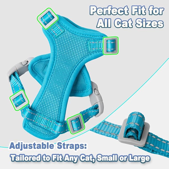 Cat Harness and Leash Set Escape Proof for Kitten Walking, Soft Adjustable Top Handle Vest Harnesses for Cats, Easy Control Breathable Reflective Small Medium Large, Blue,XS