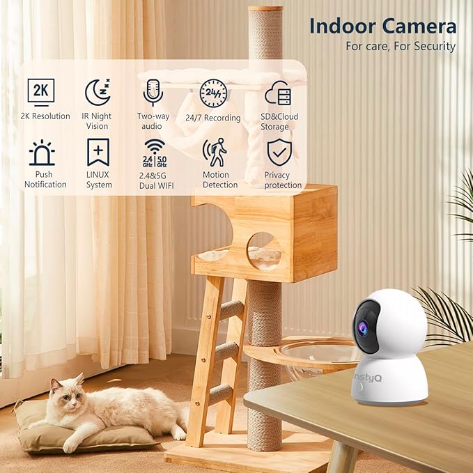 Indoor Security Camera 2K, 5G/2.4G WiFi Camera for Home Security with Auto Tracking, Pan/Tilt, Human/Pet Detection, SD&Cloud Storage, Baby Monitor Pet Camera with Phone APP, Night Vision, 2-Way Audio