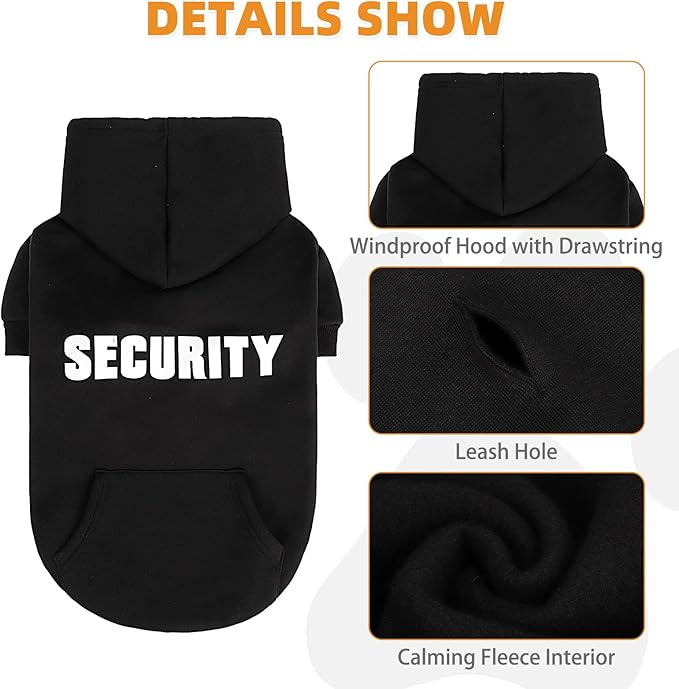 KOOLTAIL Security Dog Hoodie, Fall Puppy Sweater Clothes for Small Medium Large Dogs, Soft Warm Winter Pet Cold Weater Coats Hooded Sweatshirt with Pocket, Dog Halloween Costume for Girl Boy, Black XL