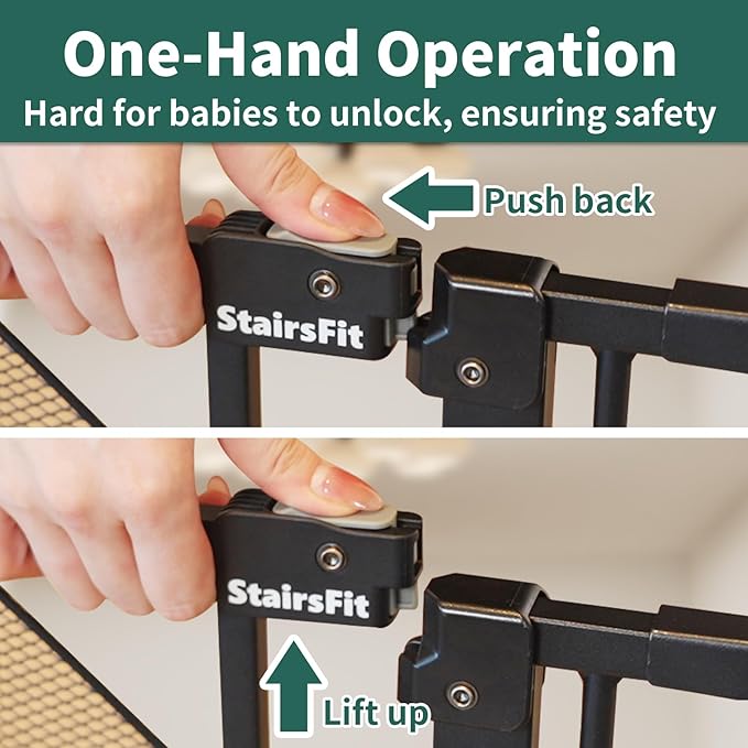 29.5"-48" Metal Baby Gate for Stairs & Doorways - Easy Install 30.5" Tall, Auto Close, Pressure Mounted, No Drilling - Stylish Safety Gate for Pets, Child Gate for Kids, Black