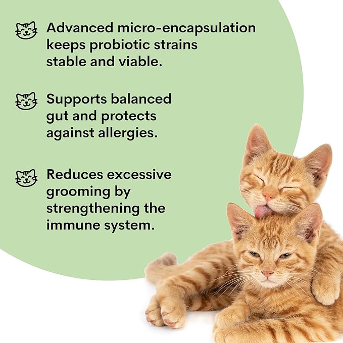 Probiotic for Cats & Kittens - Cat Probiotic Powder for Hairball Prevention, Digestive Support, Immune Health, Prebiotics, and Diarrhea Relief - Suitable for Indoor Cats & Kittens - 60 Scoops