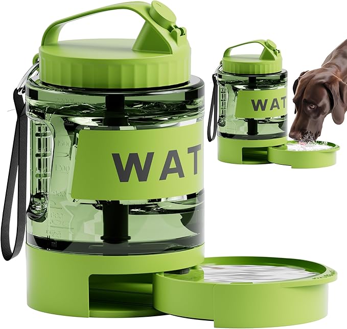 77oz Dog Water Dispenser, Camping Essentials, Large Travel Bottle with Pull-Out Drinking Bowl, Portable Beach Accessories, Car Water Container for Dogs, BPA Free
