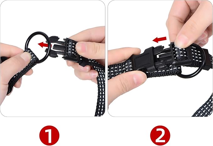 Mile High Life Dog Collar, Nylon Reflective Dog Collars w Pull D-Ring, Light Weight Puppy Collars, Hanger Dog Collars for Large Dogs(Black, X-Small)