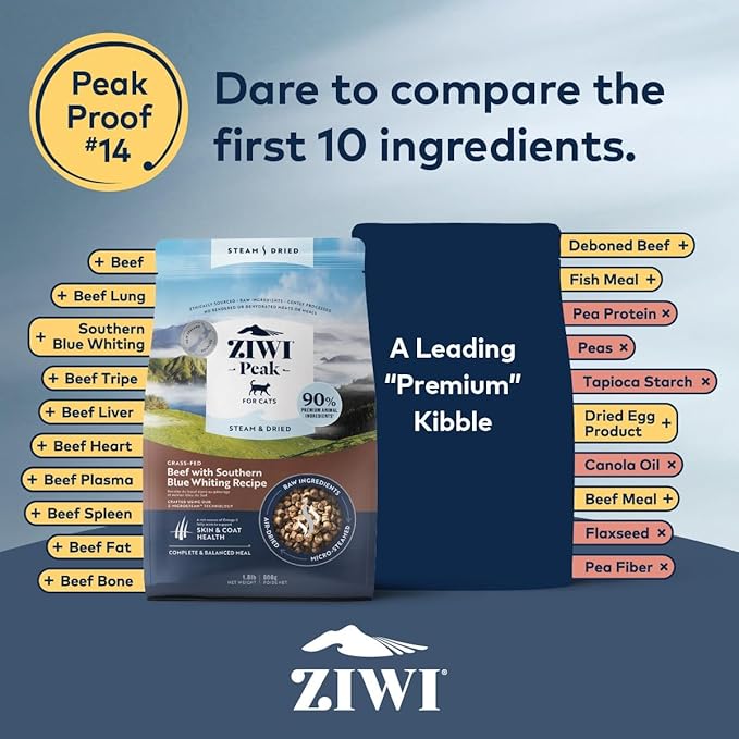 ZIWI Peak Steam & Dried Cat Food – Beef w/Southern Blue Whiting Fish - High Protein, Skin & Coat Health, Low Carb, for All Life Stages (28.8oz)