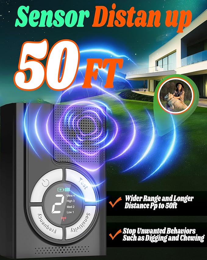 1500 mAh Rechargeable Anti Barking Device for Dogs Indoor Up to 50 Ft Range, 9 Modes Dog Bark Deterrent Devices Dog Training & Behavior Aids, Dog Barking Control Safe for Dogs