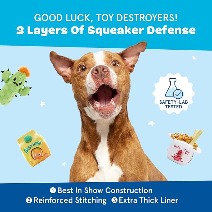 Barkbox Dog Toy 2 in 1 Interactive, Plush Exterior with Squeaker & Textured Material, Tearable Dog Toy with Squeaky Spikey Ball Inside, Ideal for Toy Destroyers - Monsieur Acorn, Large