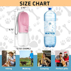 Portable Dog Water Bottle with Bowl, Leak Proof, Convenient for Walking, Hiking and Camping (Pink, 12oz)