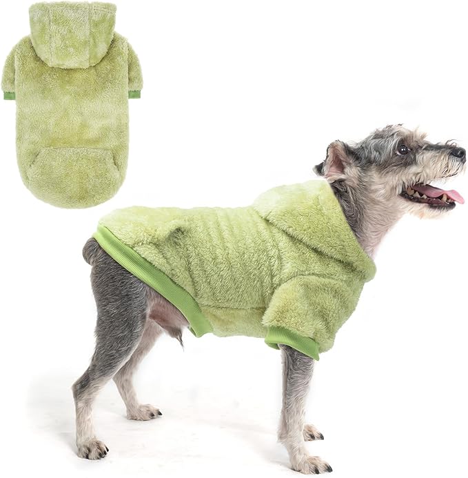 SCENEREAL Fuzzy Sweater/Hoodie for Small Medium Large Dogs, Fleece Warm Sweatshirt With Pocket, Winter Girl Boy Clothes, Designer Cute Male/Female Coats Outfit With Leash Hole