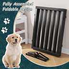 Semiocthome Bamboo Freestanding Dog Gates for Doorways,3-Panel Indoor Puppy Gates for the House with 2 Metal Stands,24"H Folding Pet Gate for Stairs Expands Up to 55"W Fully Assembled Stair Gate Black