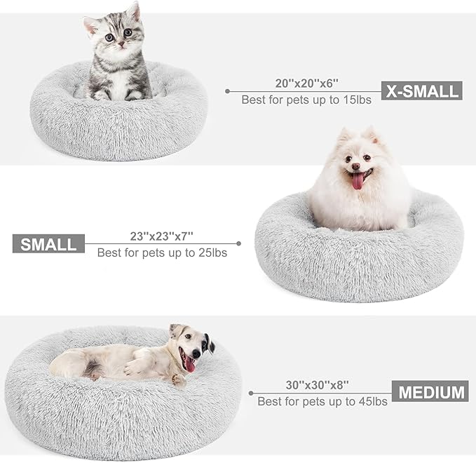 MIXJOY Comfortable Donut Cuddler Round Dog Bed Ultra Soft Washable Dog and Cat Cushion Bed (23'', Grey)