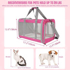 Pet Carrier for Large Cats of 20 Lbs, Collapsible Carrier Bag for Big Cat or 2 Kittens,Soft Sided Puppy Carrier with Sturdy Travel Transport Strap, Adequate Ventilation, 4 Mesh Windows (Pink)