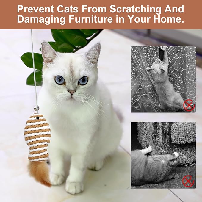 15.8inch 3Pack Interactive Cat Wand Toy for Indoor Cats Teases for Bored Indoor Adult Cats to Chase and Exercise Solid Wood Bell Ball