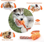 Dog Puppy Toys Dog Squeak Toys Plush Dog Toy with Dog Ropes Knots for Fun and Teeth Cleaning,Tug of War Toys, Puppy Chew Toys, Dog Rope Toys for Training Small, Large Dogs (Orange, Dog Bite Stick Toy)