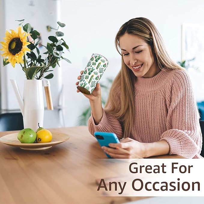 Cactus Tumbler with Lid and Straw, 20 Oz Stainless Cup Steel Insulated Water Bottle Travel Coffee Mug