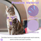 Cat Harness and Leash Set for Walking Escape Proof, Adjustable Kitten Harness Breathable Mesh with Reflective Strips Harness with Flower for Kitty Puppy Bunny Purple XS