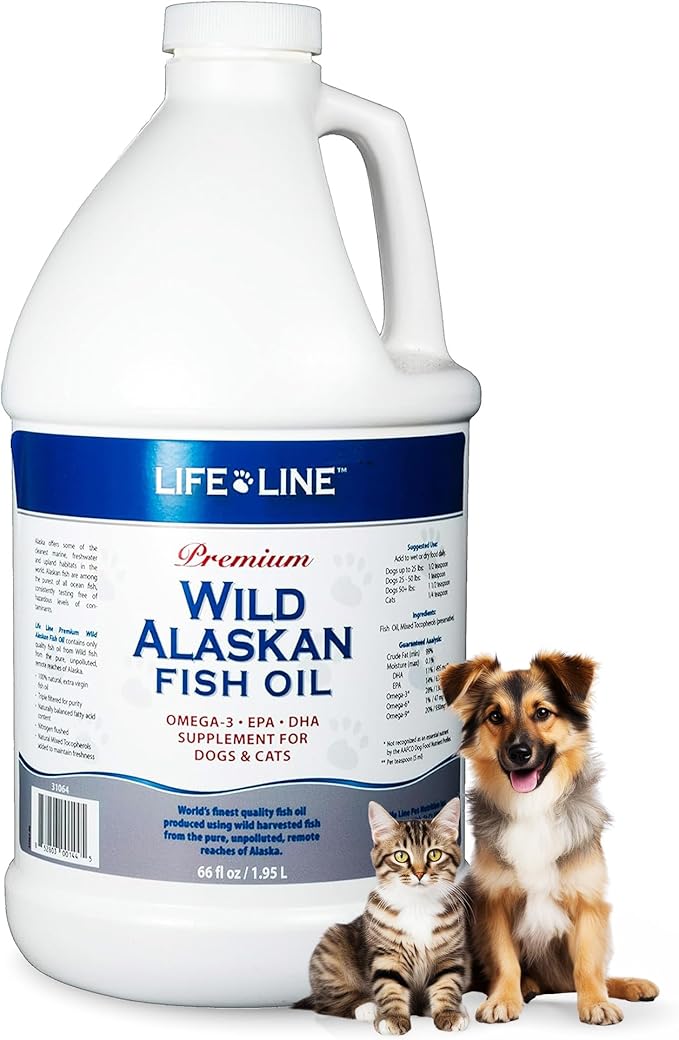 Life Line Pet Nutrition Wild Alaskan Fish Oil for Dogs and Cats 66oz – Omega 3 Fish Oil Supplement for Skin & Coat – Supports Brain, Eye & Heart Health in Dogs & Cats