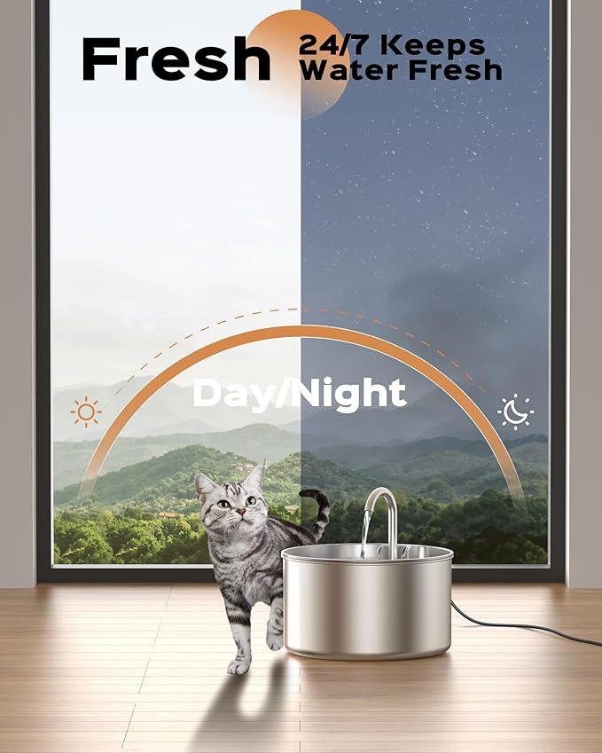 Cat Water Fountain: Stainless Steel Pet Water Fountains Indoor Metal Automatic Cat/Dog Waterer Bowls Faucet Bottle Watering Pets 24/7 Running Water Dispenser for Drinking