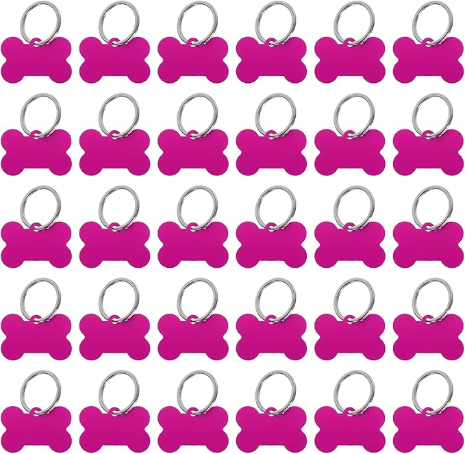 MECCANIXITY Bone Shaped Dog Tag Pet ID Tags, 38mmx25mm/1.5" x1 Metal Rose Red Blank Dog Tags Cat Tags with Ring for Dog Cat, Pendant Crafts, Pack of 30