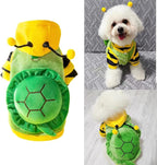 2 PCS Funny Warm Small Dog Clothes Halloween Pet Bee Costume Winter Puppy Hoodies and Vest Sets Flannel Jacket with D-Ring for Cats Dogs (Green, Large)